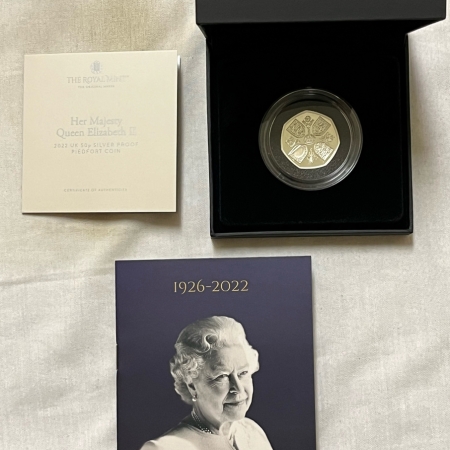 Bullion 2022 UK 50 PENCE SILVER PIEDFORT PROOF QUEEN ELIZABETH II MEMORIAL, CHARLES, OGP