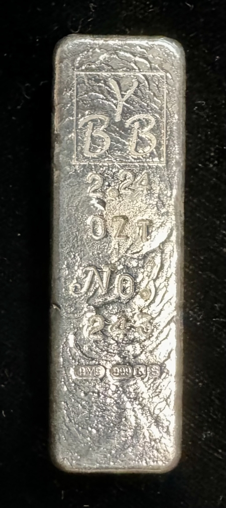 Bullion 2.24 OZ POURED BYB .999 INDUSTRIAL SILVER BAR-SCARCE FORMAT; FIRST WE’VE SEEN!