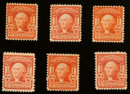 New Store Items SCOTT #319 2C CARMINE, MOG-NH, 1 IS HINGED, LOT/6 – F/VF FRESH GROUP, CAT $96!