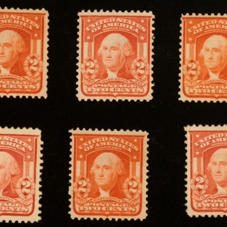 New Store Items SCOTT #319 2C CARMINE, MOG-NH, 1 IS HINGED, LOT/6 – F/VF FRESH GROUP, CAT $96!