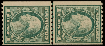 Postage SCOTT #410 LINE PAIR 1C GREEN, MOG NH, PO FRESH! – CAT $65!