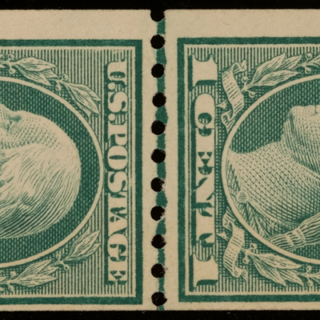 Postage SCOTT #410 LINE PAIR 1C GREEN, MOG NH, PO FRESH! – CAT $65!