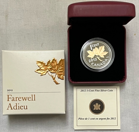 Modern Silver Commems 2012 CANADA FAREWELL ADIEU 1C SILVER W/ GOLD PLATING GEM PROOF, ORIG GOV’T PKG