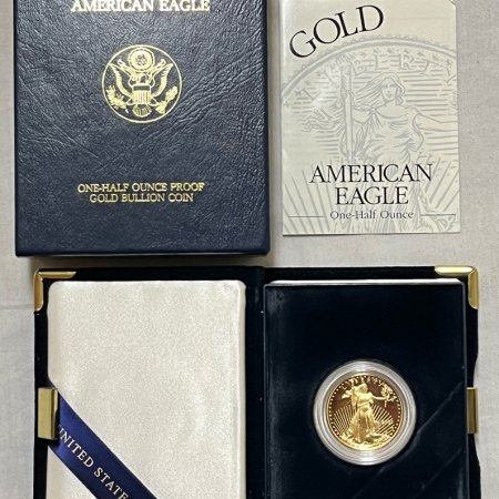 New Store Items 2001-W $25 PROOF AMERICAN GOLD EAGLE, 1/2 OZ – GEM PROOF W/ ORIG GOV’T PACKAGE!