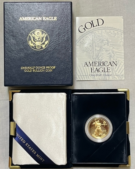 American Gold Eagles, Buffaloes, & Liberty Series 2001-W $25 PROOF AMERICAN GOLD EAGLE, 1/2 OZ – GEM PROOF W/ ORIG GOV’T PACKAGE!