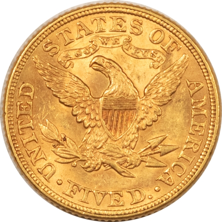 $5 1896 $5 LIBERTY GOLD – UNCIRCULATED W/ WELL HIDDEN REV SCRATCH, SCARCE DATE!