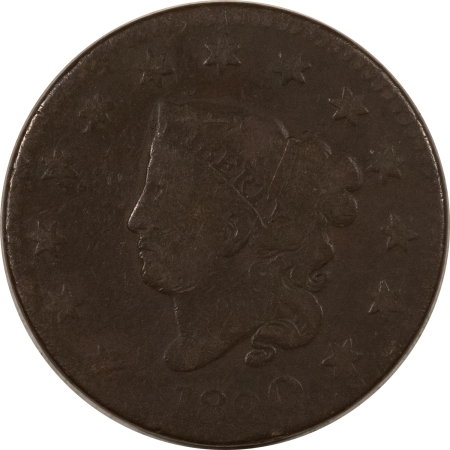 Coronet Head Large Cents 1820 CORONET HEAD LARGE CENT, LG DATE, N-9, CURLED 2, R-3 – DECENT CIRCULATED!