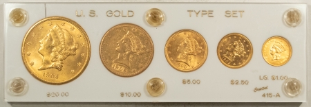 New Store Items 1856-1906 U.S. 5 PIECE LIBERTY GOLD TYPE SET, $1-$20, XF-CU IN CAPITAL HOLDER!