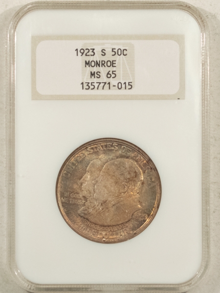 New Certified Coins 1923-S MONROE COMMEMORATIVE HALF DOLLAR – NGC MS65, EMBOSSED FATTIE HOLDER, WOW!
