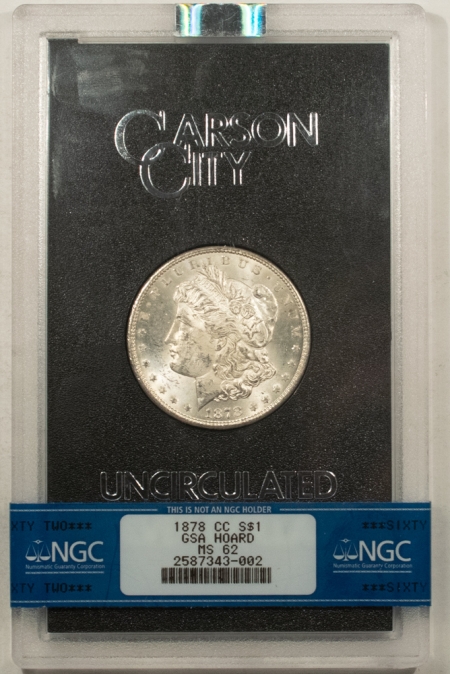 Dollars 1878-CC MORGAN DOLLAR GSA WITH BOX AND GENERIC CARD – NGC MS-62, FLASHY & TOUGH!