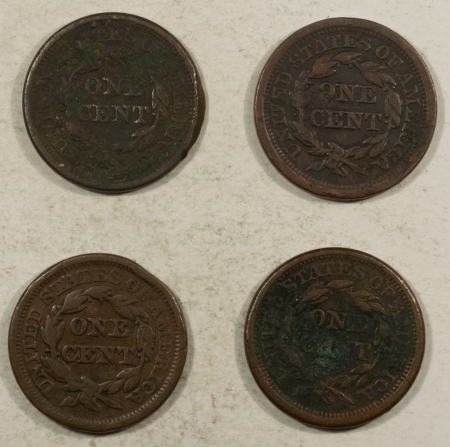 Braided Hair Large Cents 1844, 1845, 1846, 1849 BRAIDED HAIR LG CENTS LOT/4 DECENT EXAMPLES, MINOR ISSUES