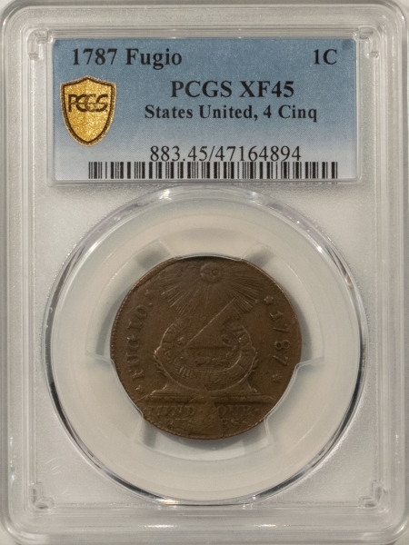Colonials 1787 FUGIO CENT, STATES UNITED, 4 CINQ – PCGS XF-45, COOL TERMINAL DIE STATE!