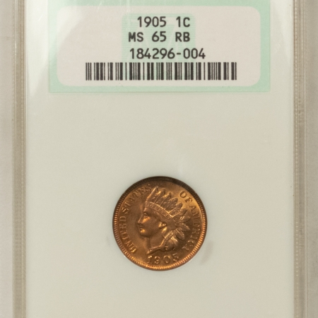 New Store Items 1905 INDIAN CENT – NGC MS-65 RB, OLD GREEN LABEL FATTIE HOLDER, NICE GEM!