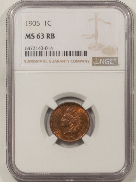 Indian 1905 INDIAN CENT – NGC MS-63 RB, CHOICE
