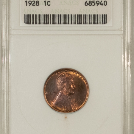 Lincoln Cents (Wheat) 1928 LINCOLN CENT – ANACS MS-65 RB, OLD SMALL WHITE HOLDER, GEM!