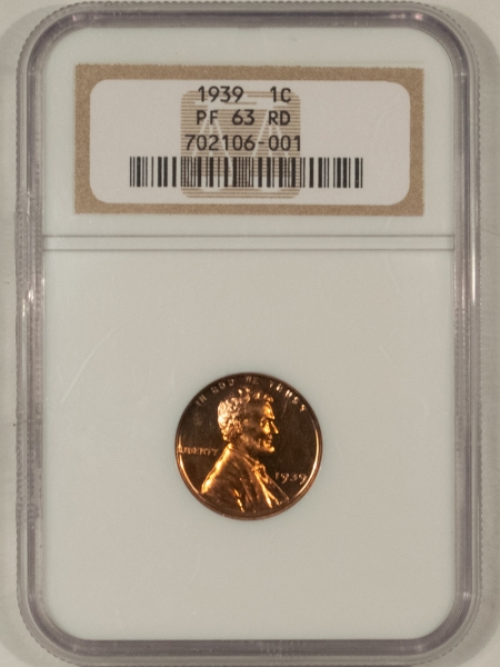 Lincoln Cents (Wheat) 1939 PROOF LINCOLN CENT – NGC PF-63 RD, ATTRACTIVE FOR THE GRADE!