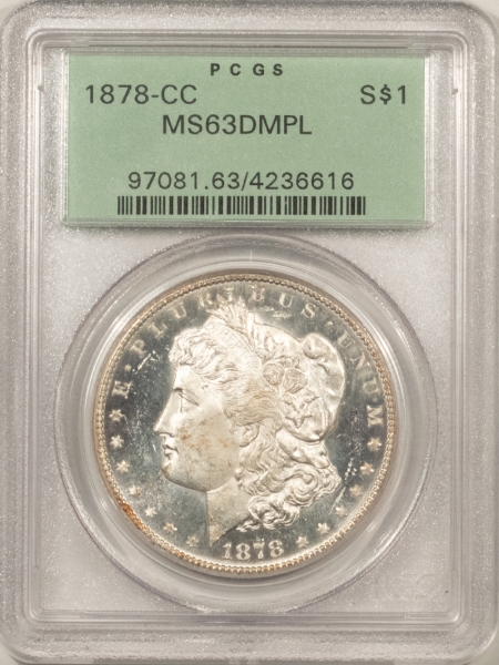 Morgan Dollars 1878-CC MORGAN DOLLAR, PCGS MS-63 DMPL SUPER DEEP, OLD GREEN HOLDER, PQ, SCARCE!