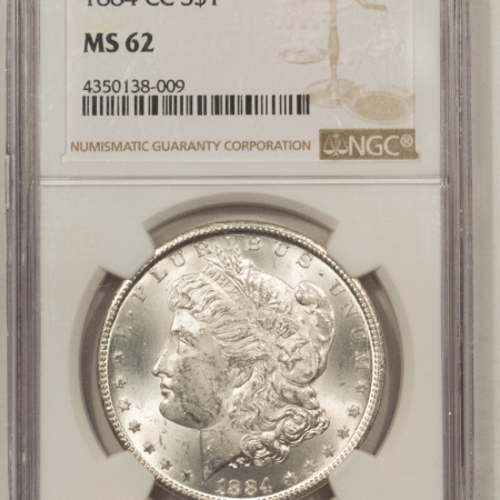 Morgan Dollars 1884-CC MORGAN DOLLAR – NGC MS-62, CARSON CITY! BLAST WHITE!