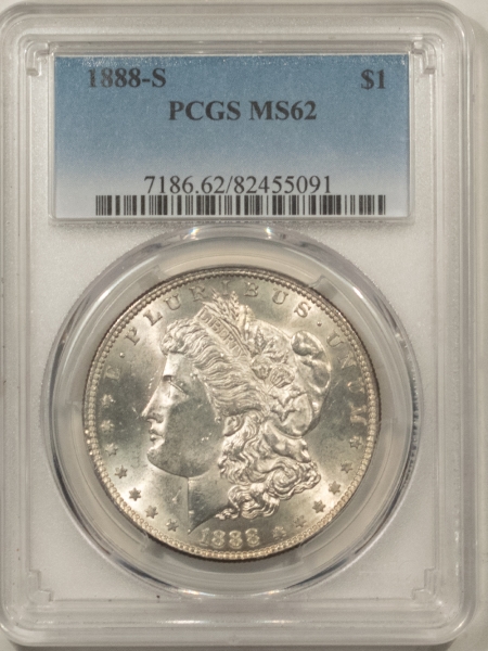 Morgan Dollars 1888-S MORGAN DOLLAR – PCGS MS-62, WHITE & LOOKS CHOICE!