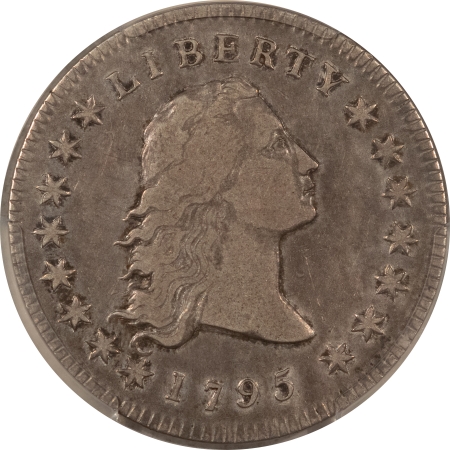 Early Dollars 1795 $1 FLOWING HAIR DOLLAR, 2 LEAVES, B-1, BB-21 – PCGS VF-25, ORIG, WHOLESOME!