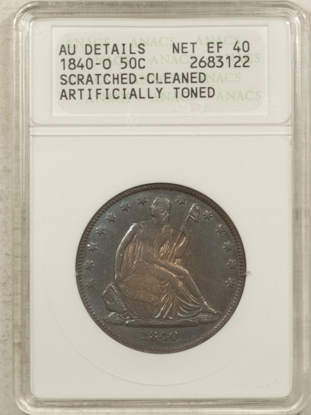 Liberty Seated Halves 1840-O SEATED LIBERTY HALF DOLLAR ANACS AU DETAILS, NET EF-40, SCRATCHED CLEANED