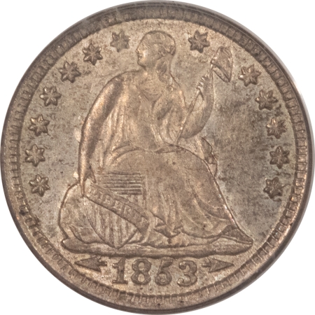 Liberty Seated Half Dimes 1853 LIBERTY SEATED HALF DIME, ARROWS – PCGS MS-63, FRESH, OLD GREEN HOLDER, PQ!