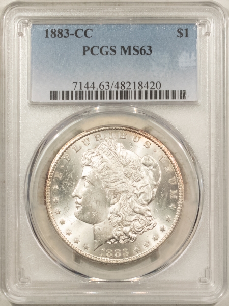Morgan Dollars 1883-CC MORGAN DOLLAR – PCGS MS-63, BLAST WHITE! CARSON CITY!