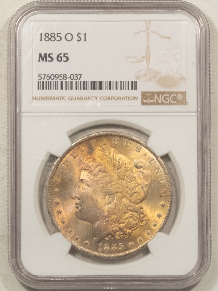 Morgan Dollars 1885-O MORGAN DOLLAR – NGC MS-65, PRETTY GEM!