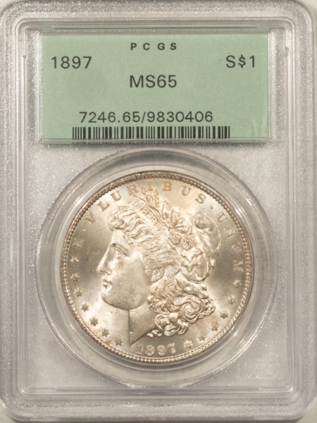 Morgan Dollars 1897 MORGAN DOLLAR – PCGS MS-65, OLD GREEN HOLDER, FRESH GEM! PREMIUM QUALITY!