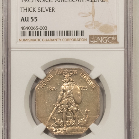 New Store Items 1925 NORSE AMERICAN MEDAL, THICK SILVER – NGC AU-55
