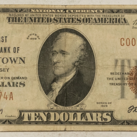 New Store Items 1929 $10 TY I, THE FIRST NATIONAL BANK OF BLAIRSTOWN, NJ, CHTR #5621, NICE VF