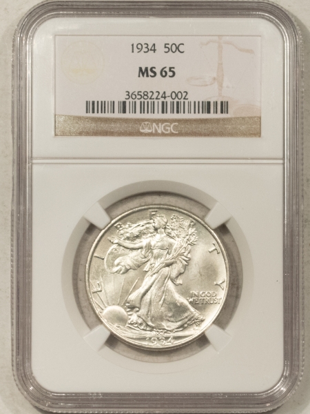 New Certified Coins 1934 WALKING LIBERTY HALF DOLLAR – NGC MS-65, BLAST WHITE GEM!