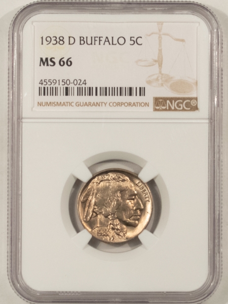 Buffalo Nickels 1938-D BUFFALO NICKEL – NGC MS-66