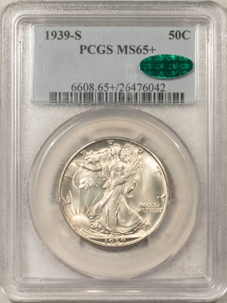 CAC Approved Coins 1939-S WALKING LIBERTY HALF DOLLAR – PCGS MS-65+, FRESH WHITE GEM, PQ++, CAC!