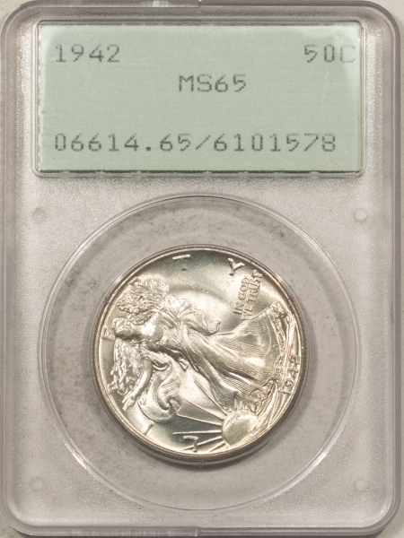 New Certified Coins 1942 WALKING LIBERTY HALF DOLLAR PCGS MS65 RATTLER, BLAST WHITE, PREMIUM QUALITY