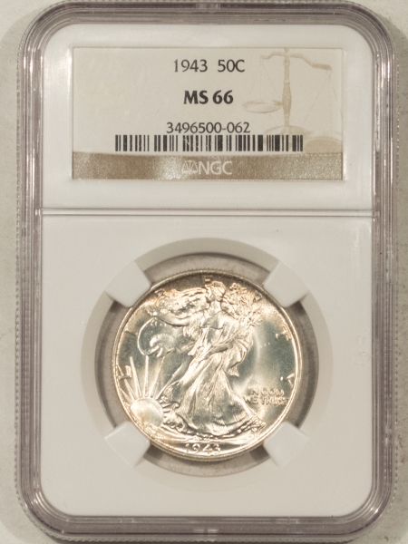 New Certified Coins 1943 WALKING LIBERTY HALF DOLLAR – NGC MS-66, BLAST WHITE!
