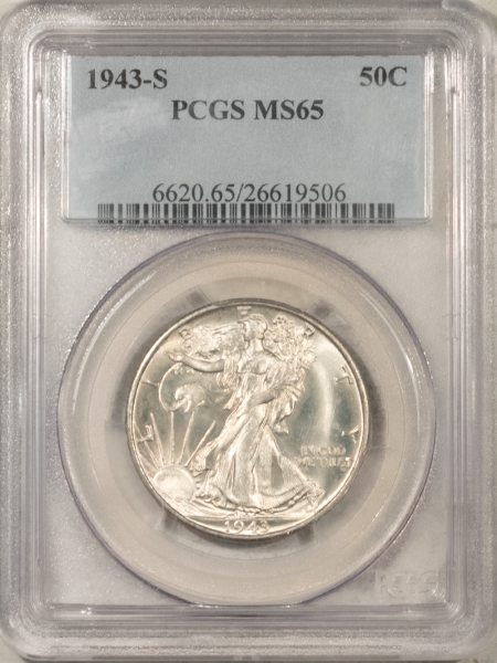 New Certified Coins 1943-S WALKING LIBERTY HALF DOLLAR – PCGS MS-65, FRESH LUSTROUS GEM, PQ!