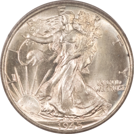 New Certified Coins 1945 WALKING LIBERTY HALF DOLLAR – PCGS MS-65, RATTLER! FRESH PQ GEM!