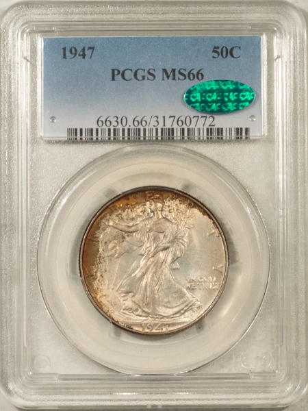 CAC Approved Coins 1947 WALKING LIBERTY HALF DOLLAR – PCGS MS-66, REALLY PRETTY, PQ, CAC APPROVED!
