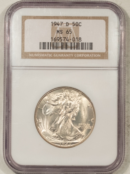 New Certified Coins 1947-D WALKING LIBERTY HALF DOLLAR – NGC MS-65, WHITE GEM!
