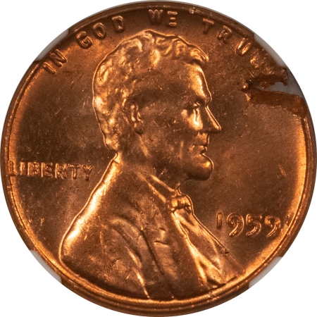 Lincoln Cents (Memorial) 1959 LINCOLN CENT MINT ERROR – NGC MS-64 RD, STRUCK ON DEFECTIVE PLANCHET (2.9G)