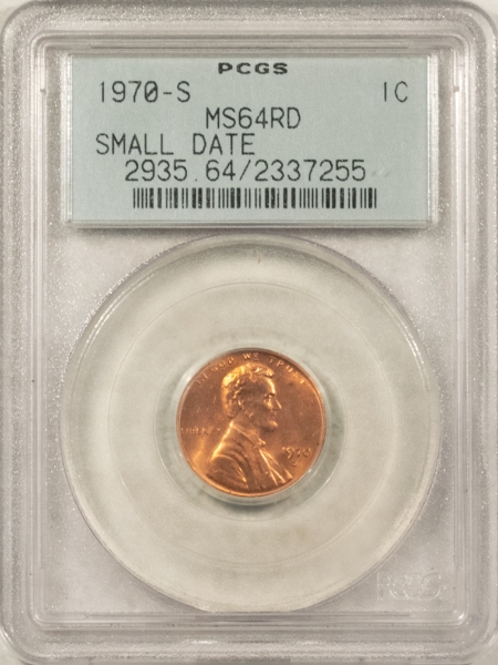 Lincoln Cents (Memorial) 1970-S LINCOLN CENT, SMALL DATE – PCGS MS-64 RD OGH, BLAZING RED & PQ!
