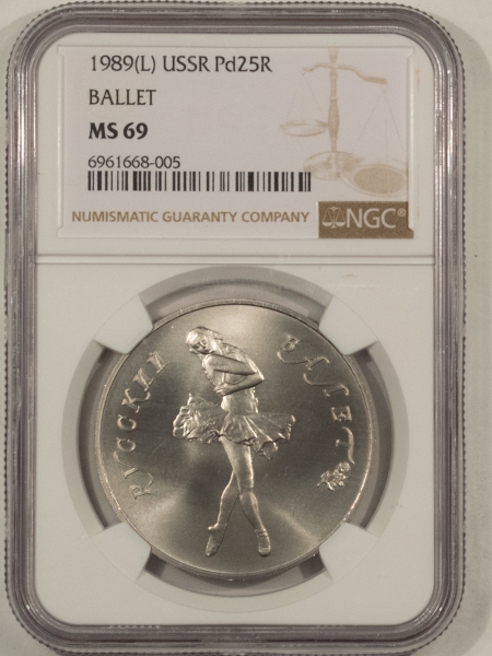 New Certified Coins 1989 USSR (RUSSIA) 25 ROUBLES 1 OZ PALLADIUM BALLET, Y-231, NGC MS-69-SCARCE!