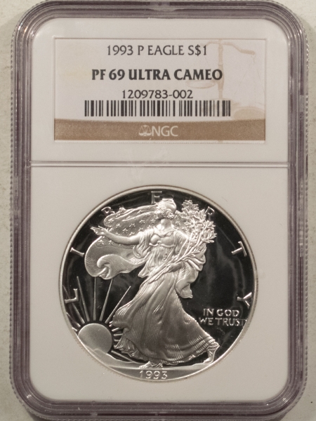 American Silver Eagles 1993-P $1 PROOF AMERICAN SILVER EAGLE, 1 OZ – NGC PF-69 ULTRA CAMEO