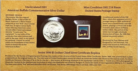 Modern Silver Commems 2001-D AMERICAN BUFFALO COIN & CURRENCY COMMEMORATIVE SET W/ SILVER $1 GEM W/OGP