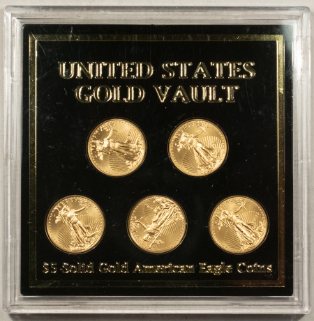 American Gold Eagles, Buffaloes, & Liberty Series 2015 1/10 OZ $5 AMERICAN GOLD EAGLES 5 COIN SET GEM UNCIRCULATED IN DISPLAY CASE