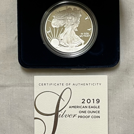 New Store Items 2019-W $1 PROOF AMERICAN SILVER EAGLE, 1 OZ. .999 – PROOF WITH BOX/COA!