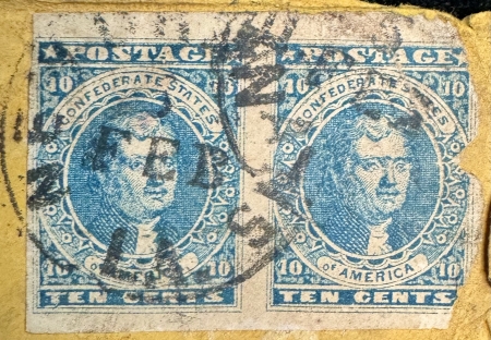 Local Stamps CSA #2 10c BLUE JEFFERSON, PAIR ON COVER, TIED BY NEW ORLEANS CANCEL; CAT $950!