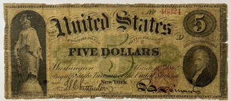 Large U.S. Notes 1862 $5 LEGAL TENDER UNITED STATES NOTE, FR-61, LOW GRADE CIRCULATED, BUT HONEST