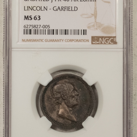 Exonumia UNDATED J-PR-40 AR 26mm LINCOLN-GARFIELD SILVER MEMORIAL MEDAL – NGC MS-63
